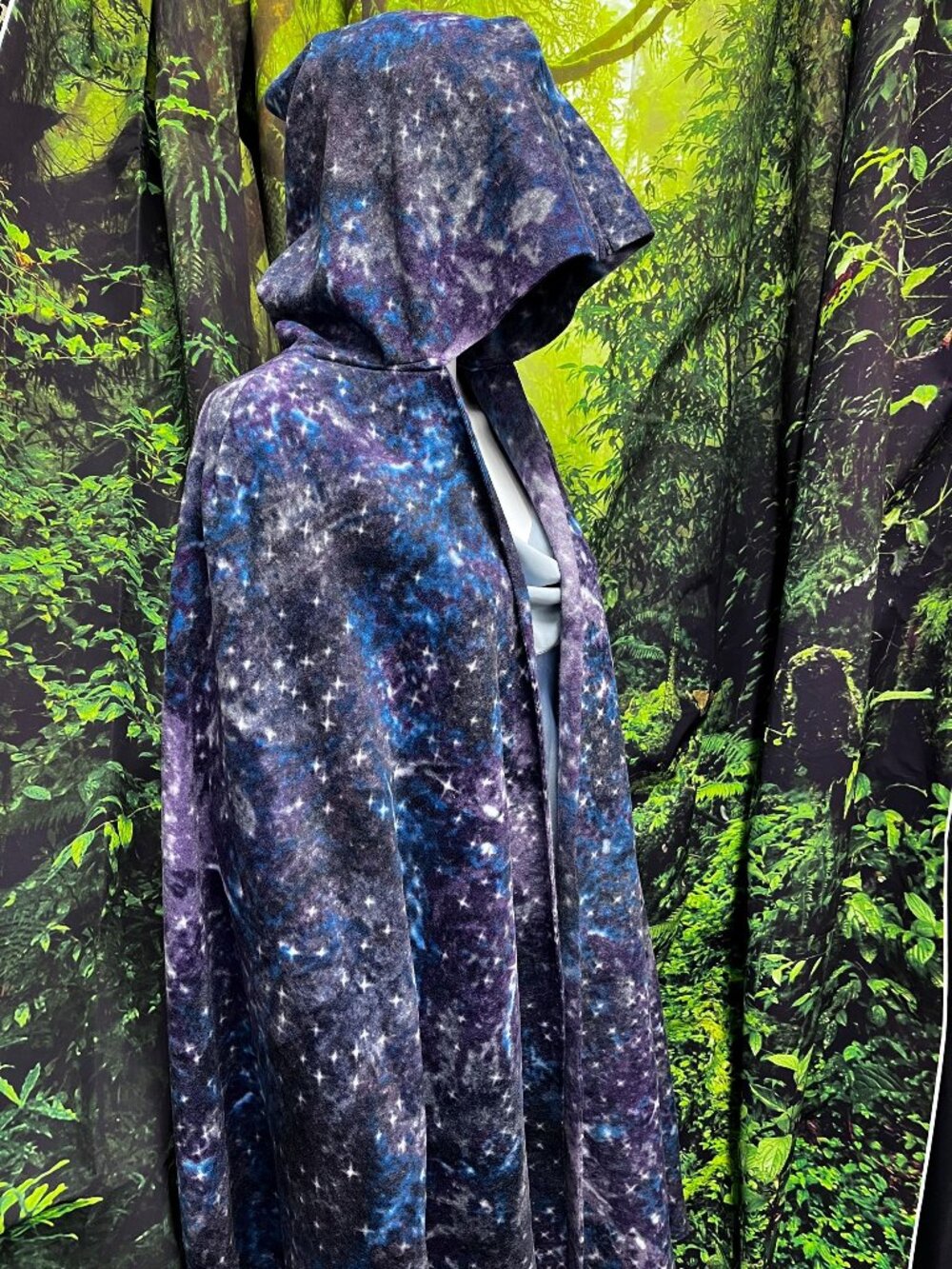 Celestial Fleece Halloween Hooded Cloak Galaxy Stars, Cosplay merlin wizard wrap